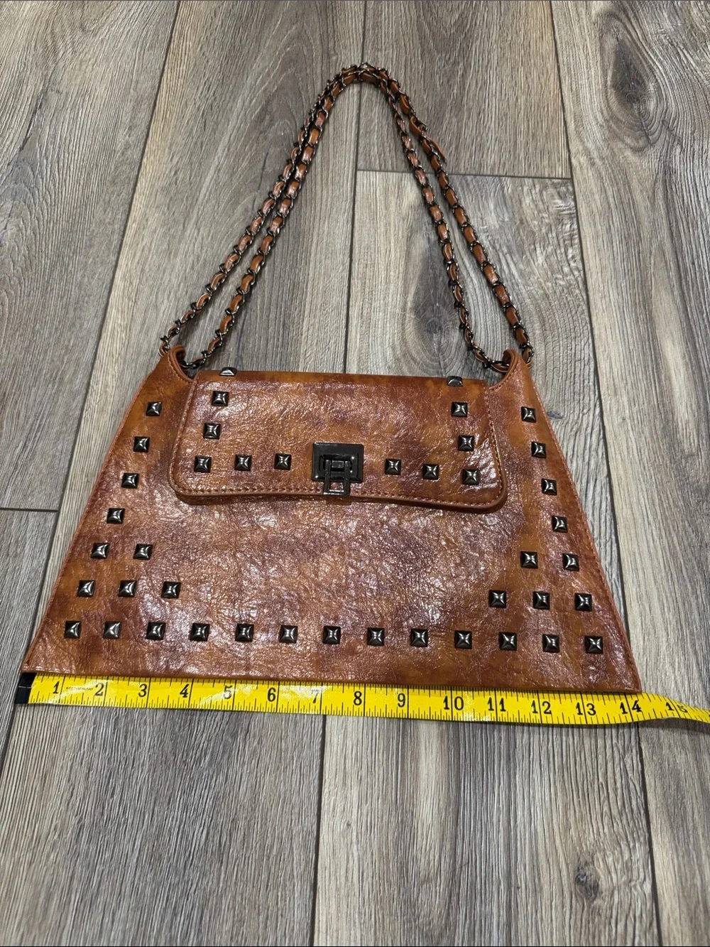 Festival Studded Cognac Brown Vegan Leather Crossbody Shoulder Bag Crossbody